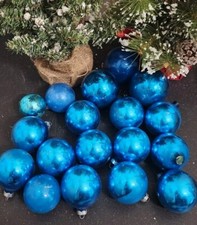 Vintage 18 Glass Mercury Ornaments Christmas Tree Balls Bright Blue Made in USA