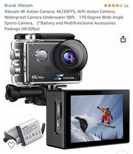 Action Camera 4K 30FPS, WiFi, Waterproof Underwater 98ft  170 Degree