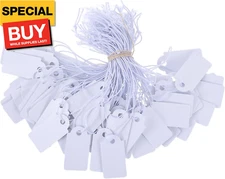 200 Piece Small Tags with Elastic String White Hang Price Tags 1.02×0.47inch Wri