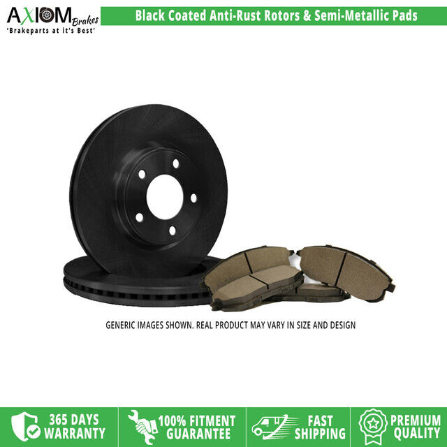 (Rear Kit) Black Coated Anti-Rust - 2 Brake Rotors - 4 Semi-Metallic Brake Pads