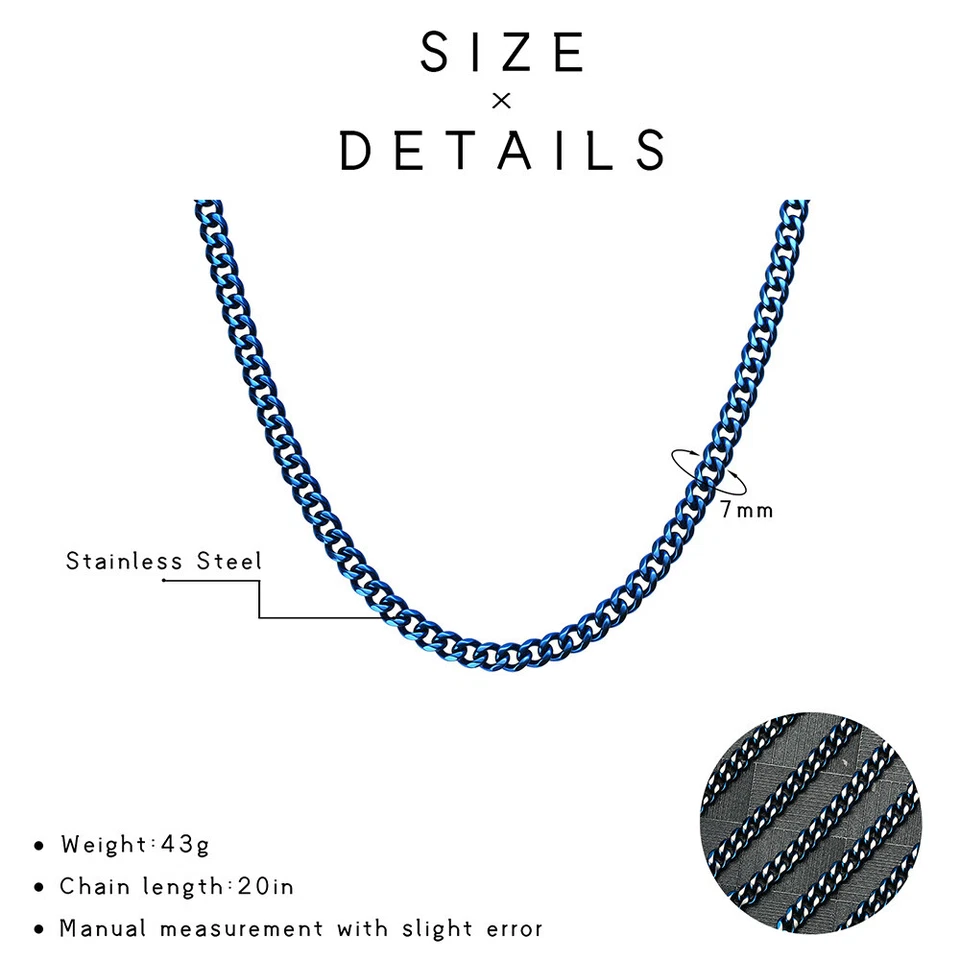 Collar de 20" azul y plata de acero inoxidable cadena cubana para hombre dos tonos hip hop Foto 3 de 4