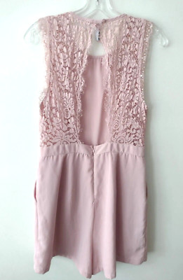 Amisu Lace Trim Romper Womens Size 8 Rose Pink Open Back Slash Pocket Sleeveless