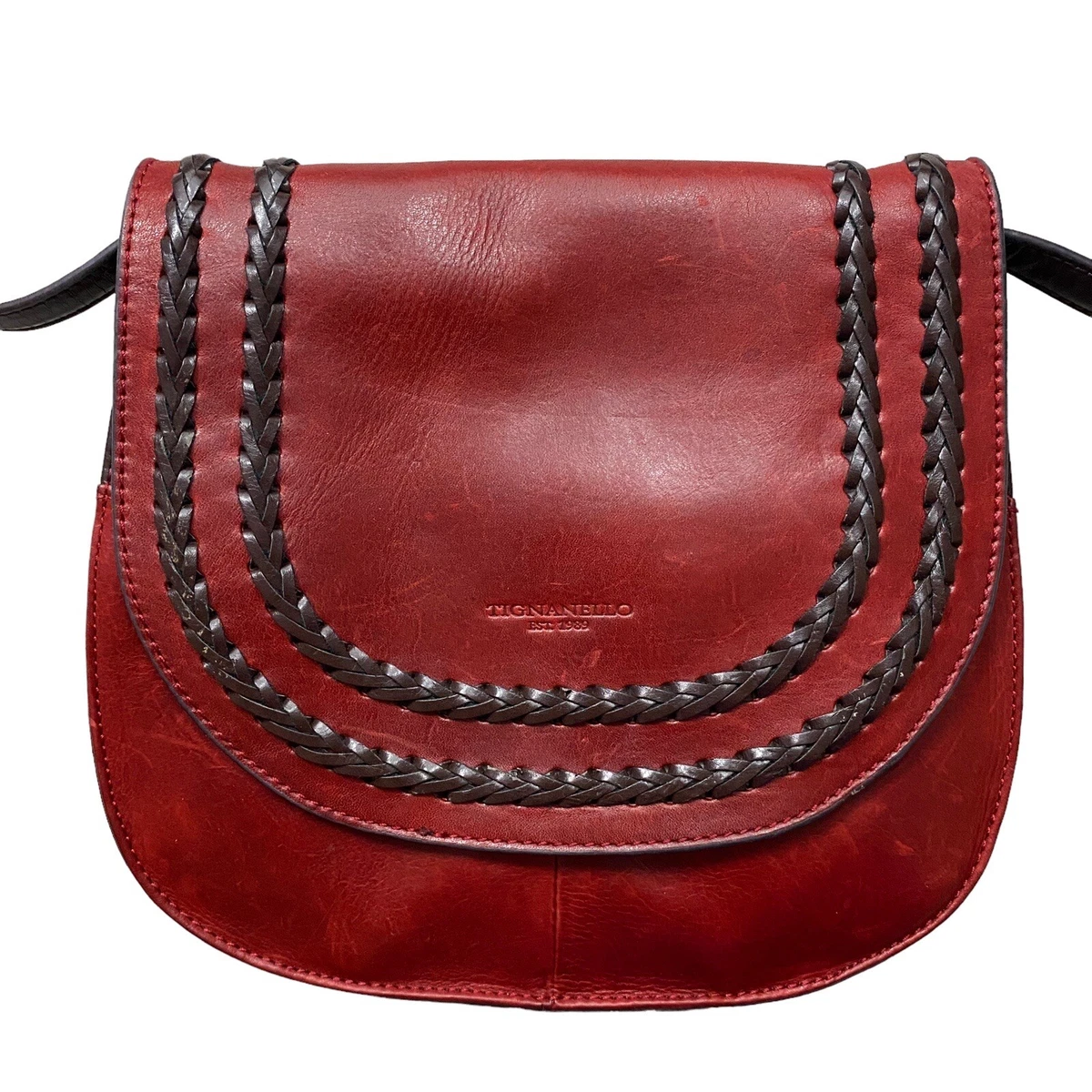 TIGNANELLO Beautiful Embossed Leather Handbag Purse Burgundy Red Silk Lined VTG