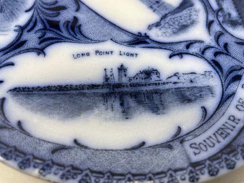 Flow Blue 7 1/2" Round Staffordshire Souvenir Plate Provincetown MA Dinner Lunch - Picture 5 of 8