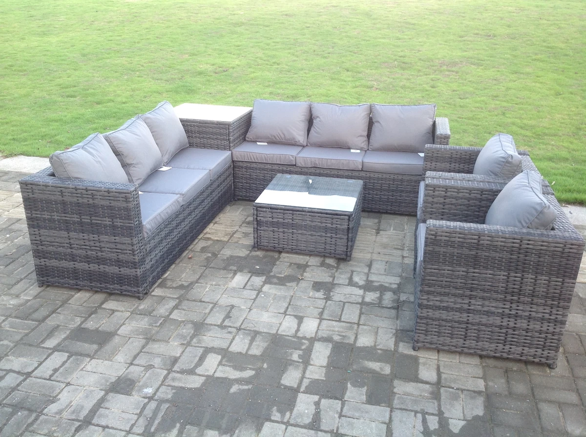 Fimous 8 Seater Wicker Outdoor Rattan Garden Furniture Sets Chair 2 Coffee Table