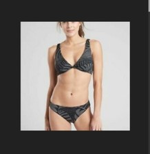 Athleta Zuma Bikini Plunge Top 32b/c Green Black Palm 32 B C Sporty Floral Rare
