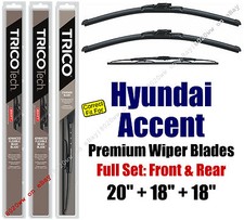 Wipers 3-Pack Premium Front + Rear - fit 2000 Hyundai Accent - 19200/180/30180