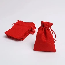 12 Small RED Burlap Bags 2.5" x 3"  for Gifts or  Jewelry ~ Drawstring Pouch