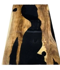 Natural Wood Black Resin River Epoxy Table Top for Home Kitchen Slab Furniture