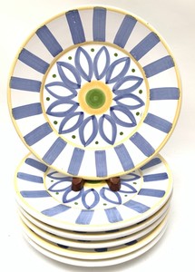 Pottery Barn Set Of 6 Salad Plates Blue White Yellow Italy 9 1 2