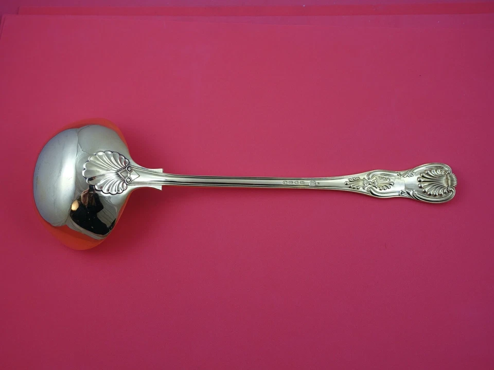 Concha de sopa Kings English prata esterlina ouro vermeil Londres 13 1/4" - Imagem 2 de 2