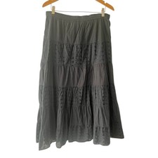 Claudia Richard Womens L Black Tiered Maxi Skirt Embroidered Boho Peasant