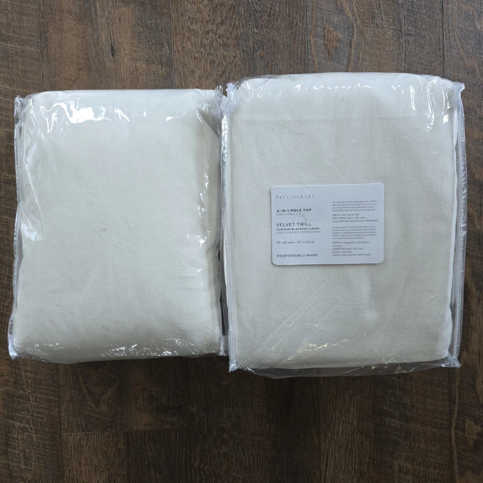 Pottery Barn Velvet Twill Blackout Curtains 2 Panels 50x84 Ivory NEW Drapes - Image 3 of 3