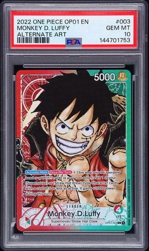 2022 ONE PIECE MONKEY D. LUFFY ALTERNATE ART OP01-ROMANCE DAWN #003 PSA 10