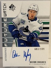 2019-20 SP Authentic Future Watch Quinn Hughes Auto Rookie card RC /999 #163