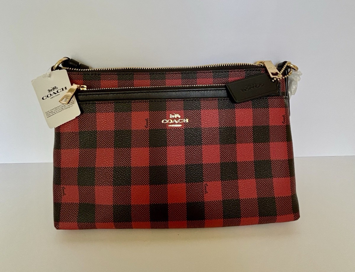 Coach Red and Black Plaid Leather Crossbody Bag | eBay