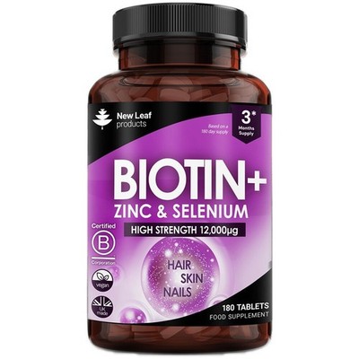 Biotin Haarwachstumsvitamine 12000mcg - angereichert mit Zink & Selen 180 Tabletten