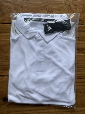 BRAND NEW Adidas Men's Team Iconic Polo Shirt WHITE with ONIX SIZE MEDIUM #1799A