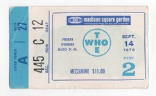 The Who 9/14/79 New York City NY Madison Square Garden Ticket Stub! NYC MSG