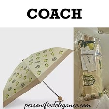 NEW Coach Lemon Print Garden Glade Yellow Multi UV Protection Mini Umbrella 78