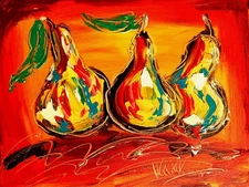3 PEARS  POP ART ORIGINAL OIL Painting  Stretched   IMPRESSIONIST YU68R
