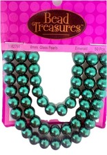 Bead Treasures Druk 8mm Emerald Green Glass Pearls 50 Pc