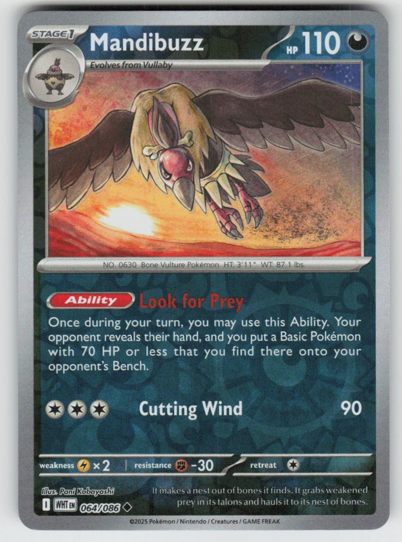 Mandibuzz 064/086 Uncommon White Flare Pokemon Reverse Holo Near Mint