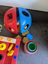 Bundle of vintage toys - workbench, shapesorter, snail, stacking pots