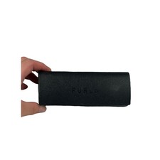 Furla Black Textured Leather Hard Shell Eyeglass Sunglass Case Italy Logo