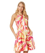 Vince Camuto Womens Scuba Sleeveless Fit & Flare Dress Multi Size 10