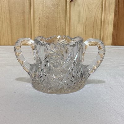 American Brilliant Period Handled Cut Crystal Sugar Bowl