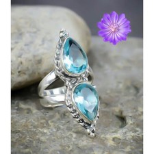 Aquamarine Gemstone 925 Sterling Silver Ring Handmade Jewelry Ring For Gift