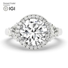 Round Solitaire Labgrown Diamond Trilogy Ring 14k White Gold 6.30 Ct