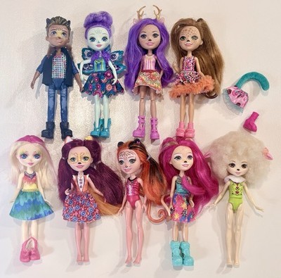 Mattel Enchantimals Lot Of 9 Dolls, Sheep Tiger Deer Bird Boy Doll