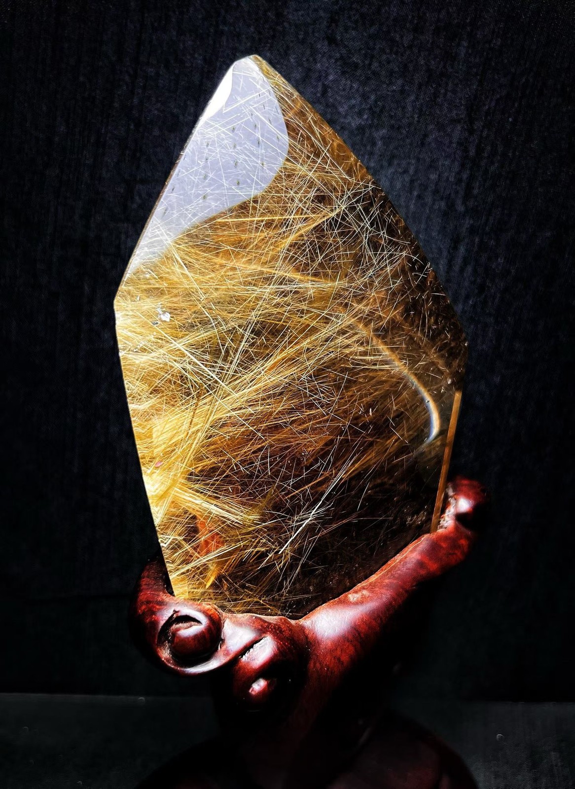 849g Top Natural Rutilated Crystal Quartz Mineral Specimens Reiki Decor +stand