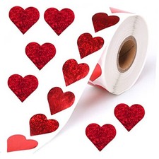 1000 Pcs 1" Holographic Red Heart Stickers Roll, Glitter Tiny Hearts Sticker