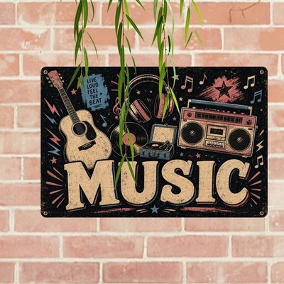 Retro Instruments Large Typography Music Sign Decorative Audio Metal Plaque