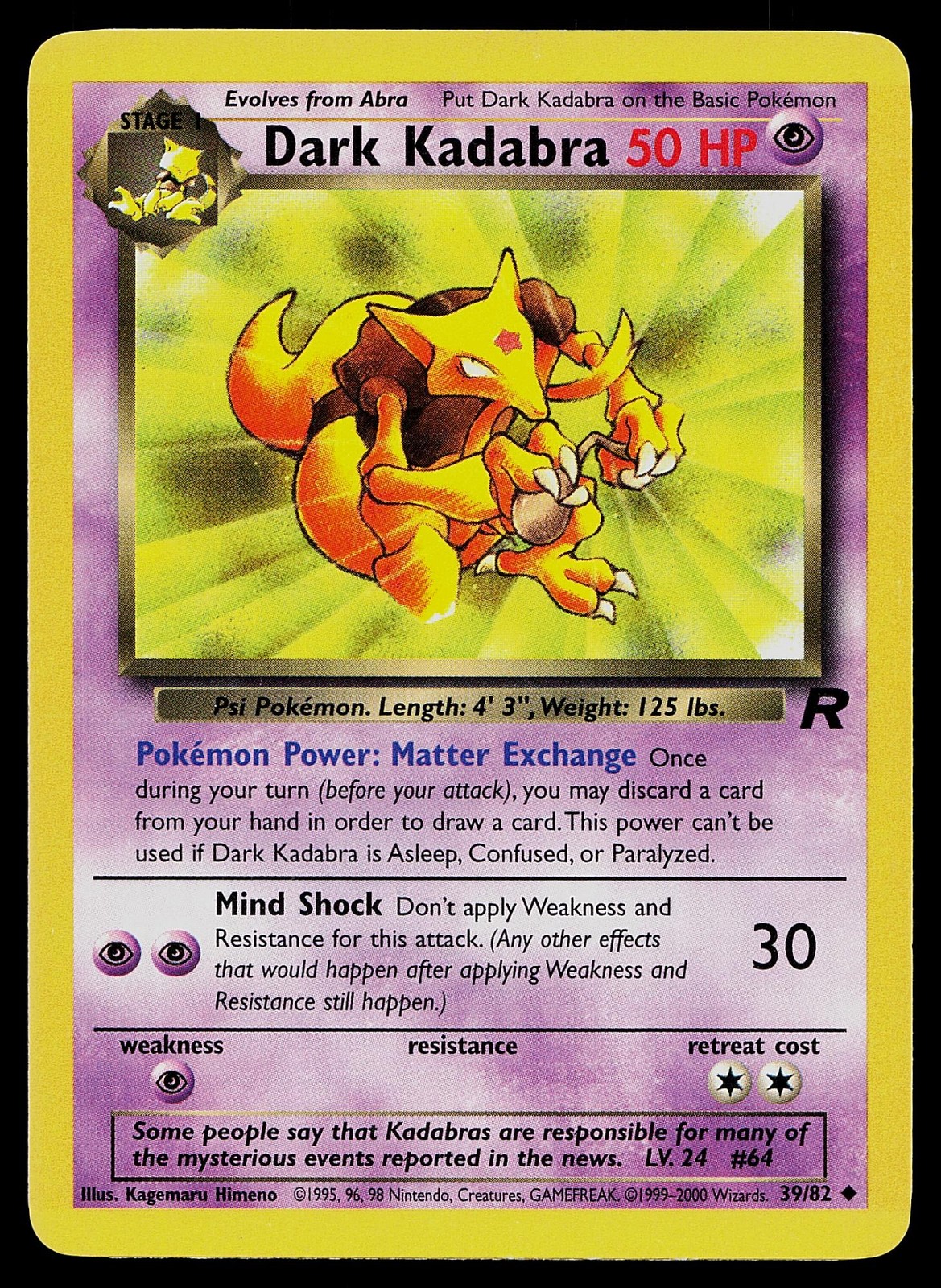 Pokemon Card Team Rocket Dark Kadabra 39/82 Uncommon