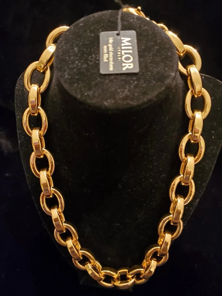 Collar de cadena de eslabones grandes de oro amarillo macizo de 14k Milor Italia 21 1/4 de largo Foto 2 de 4