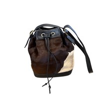 3-D Belt Co Bucket Bag Women Small Brown White Cowhide Leather USA Made