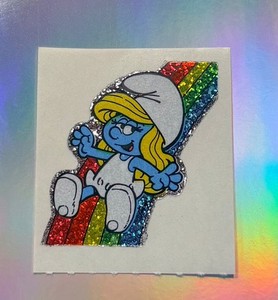 WAHNSINNS RARITÄT MICROGLITZER STICKER 90er 80er Schlümpfe SCHLUMPFINE Aufkleber
