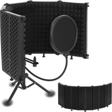 Microphone Stand Adjustable with Isolation Shield and Pop Filter for Recording