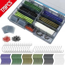179PCS Wacky Worm Wacky Rig Kit Soft Plastic Lure for Bass Fishing w/ Tackle Box