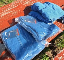 3 PAIR Hisea Men's Bibbed Denim Jean Overalls Size 44W X 30L NEW Comfy Quality