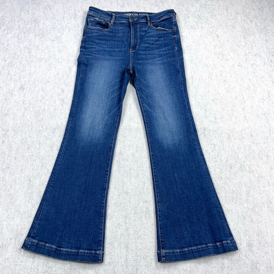 American Eagle Jeans Women 12 Super High Hi Rise Flare Dark Wash Flared Boho