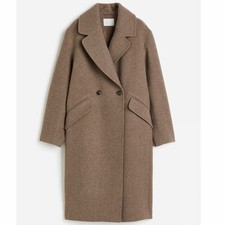 H&M brown coat DOUBLE-BREASTED wool blend siz...