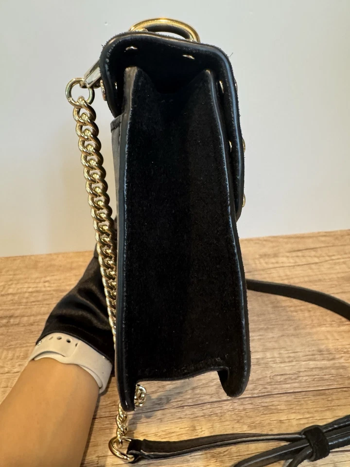 Rebecca Minkoff Black Suede Crossbody Bag with Gold Chain & Stud Accents - Image 4 of 4