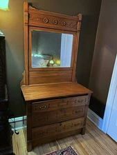 Eastlake Victorian Antique Dresser/Chest of Drawers with Mirror
