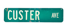Authentic Retired Green Metal Custer Ave Street Sign Reflective Road 24 x 6"