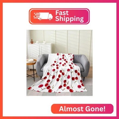 Feelyou Red Cherry Fleece Throw Blanket Baby 30''x40'' Kids Cherry Pattern Flannel